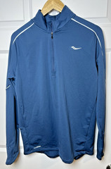 Saucony Run Warm 1/4 Zip Pullover Men’s M Royal Blue Thumbholes Pocket SA81017
