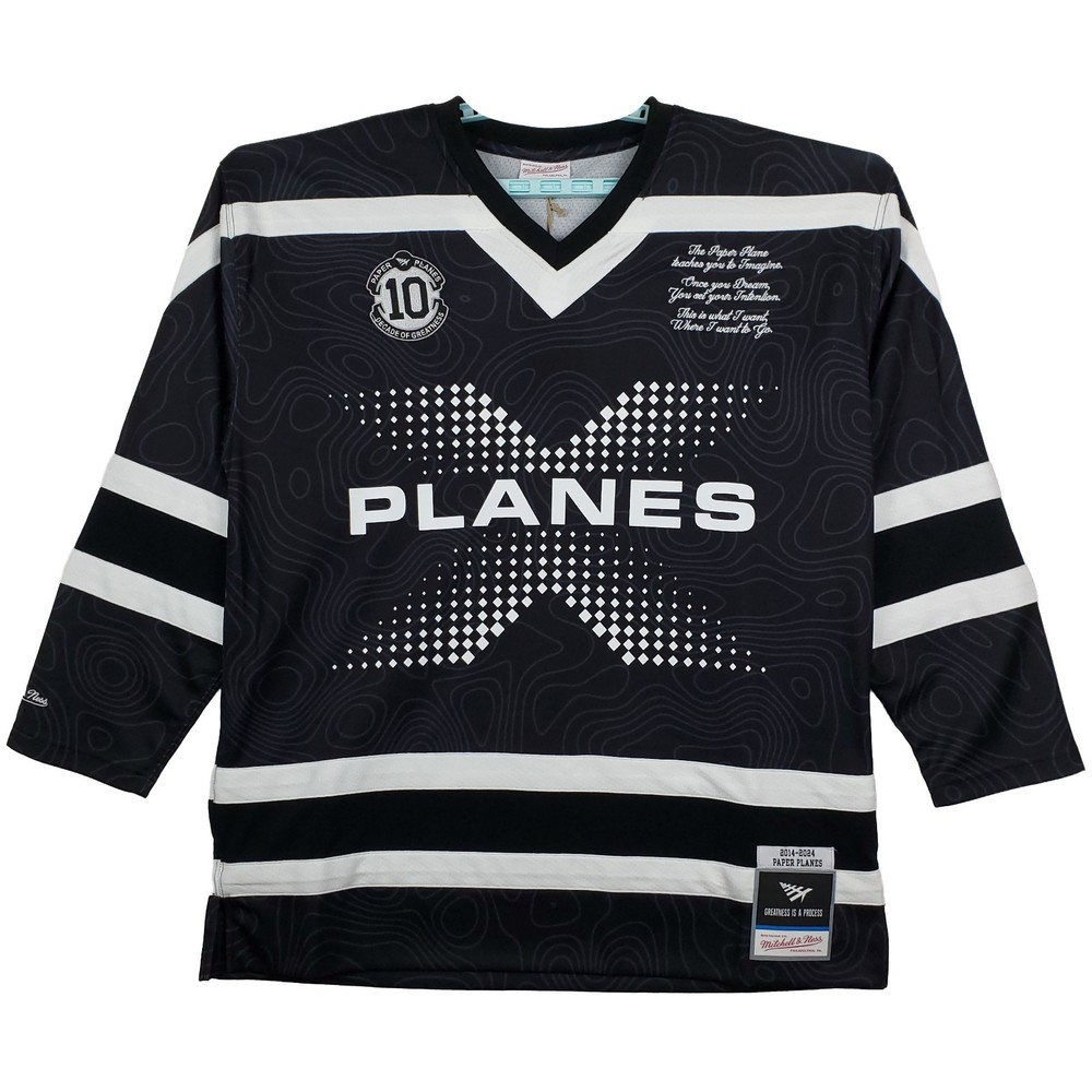 Paper Planes Mitchell & Ness XL XLarge Hockey Jersey Embroidery Logo Black NWT