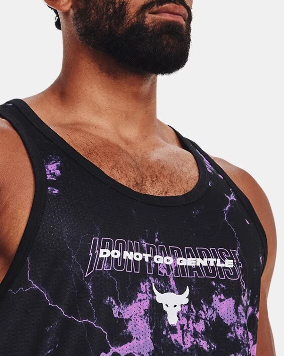 NWT Under Armour Mens Project Rock Mesh Printed Tank Shirt Top- Black/Purple - M gallery