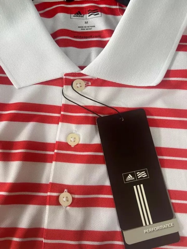 Adidas Golf Polo Collar Men Shirt Red White Stripe(SP3008F2)SIZE MEDIUM NWT $50 gallery