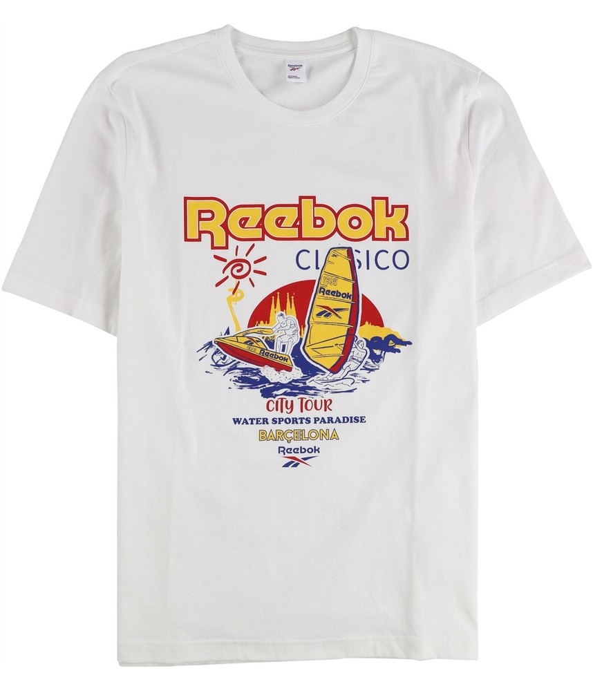 Reebok Mens Classic City Tour Barcelona Graphic T-Shirt, White, Medium
