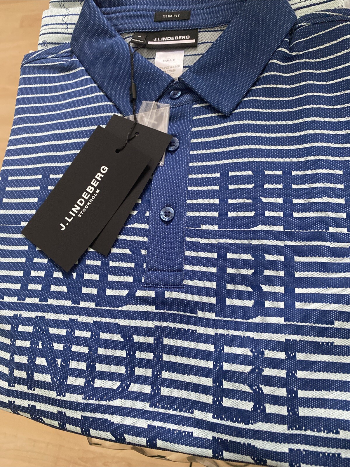 J. Lindeberg Men's NEO SLIM FIT Medium Golf Polo Shirt Estate Blue NEW NWT gallery