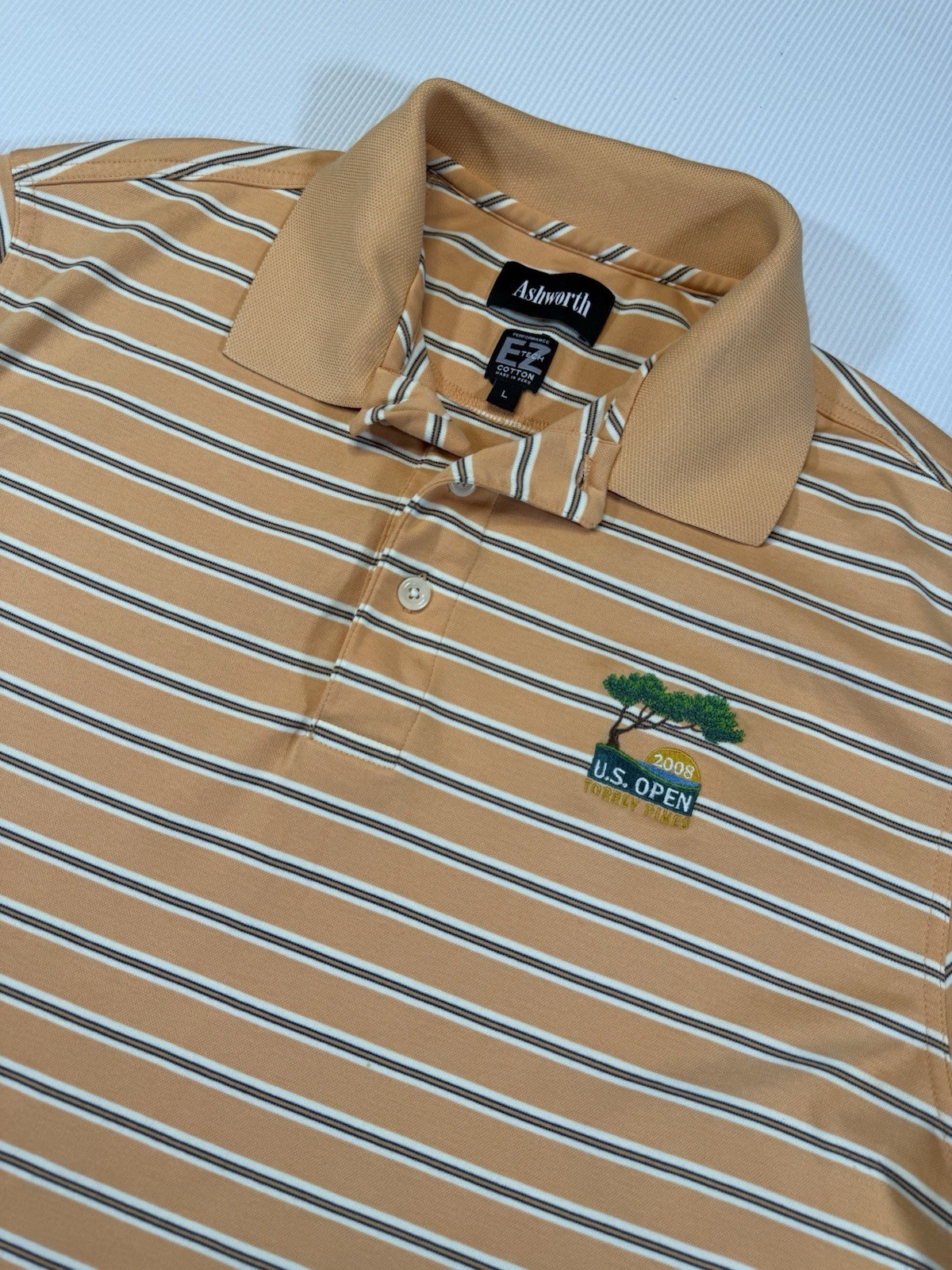 Ashworth 2008 US Open Torrey Pines Golf Polo Shirt Mens Large Striped gallery