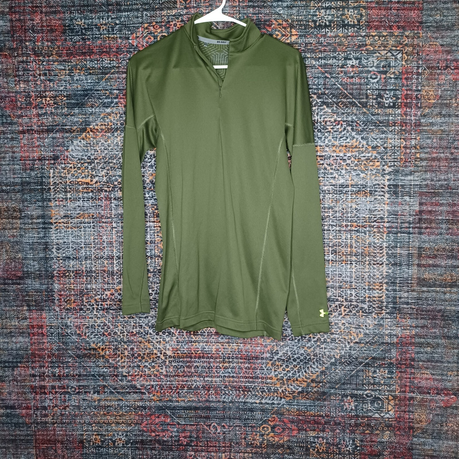 Under Armour Golf mens army green ColdGear Infrared Grid mock zip pullover M EUC gallery