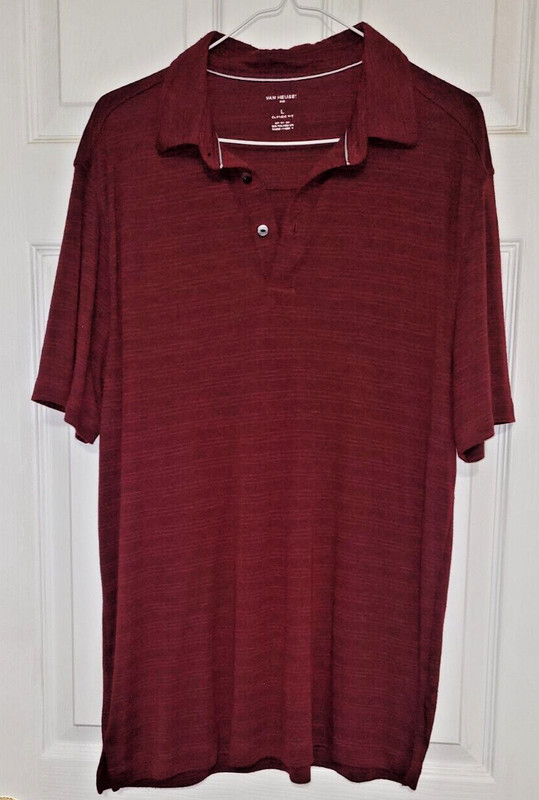 Mens Short Sleeve Burgundy Striped Shirt by Van Heusen Size: Large gallery