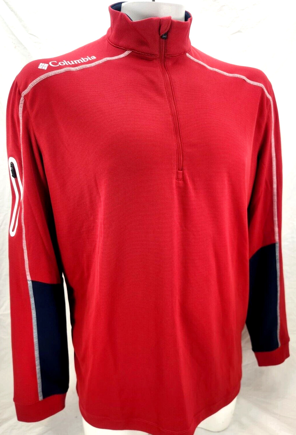 Columbia Omni-Wick Shotgun 2.0 Long Sleeve 1/4 Zip Red white Blue shirt Men's L gallery