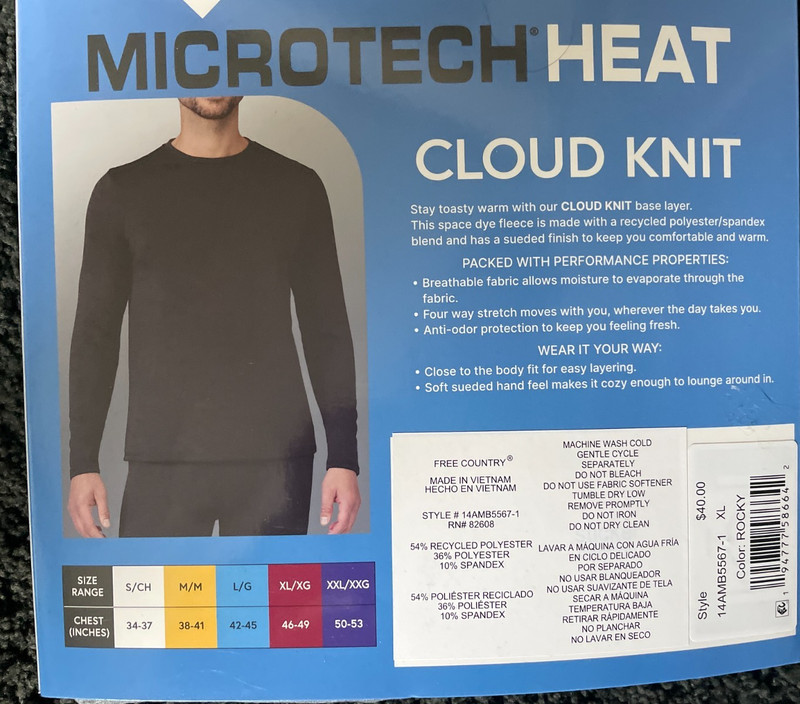 Free Country Men's Microtech Heat Cloud Knit Base Layer Top Bottom XL Stretch gallery