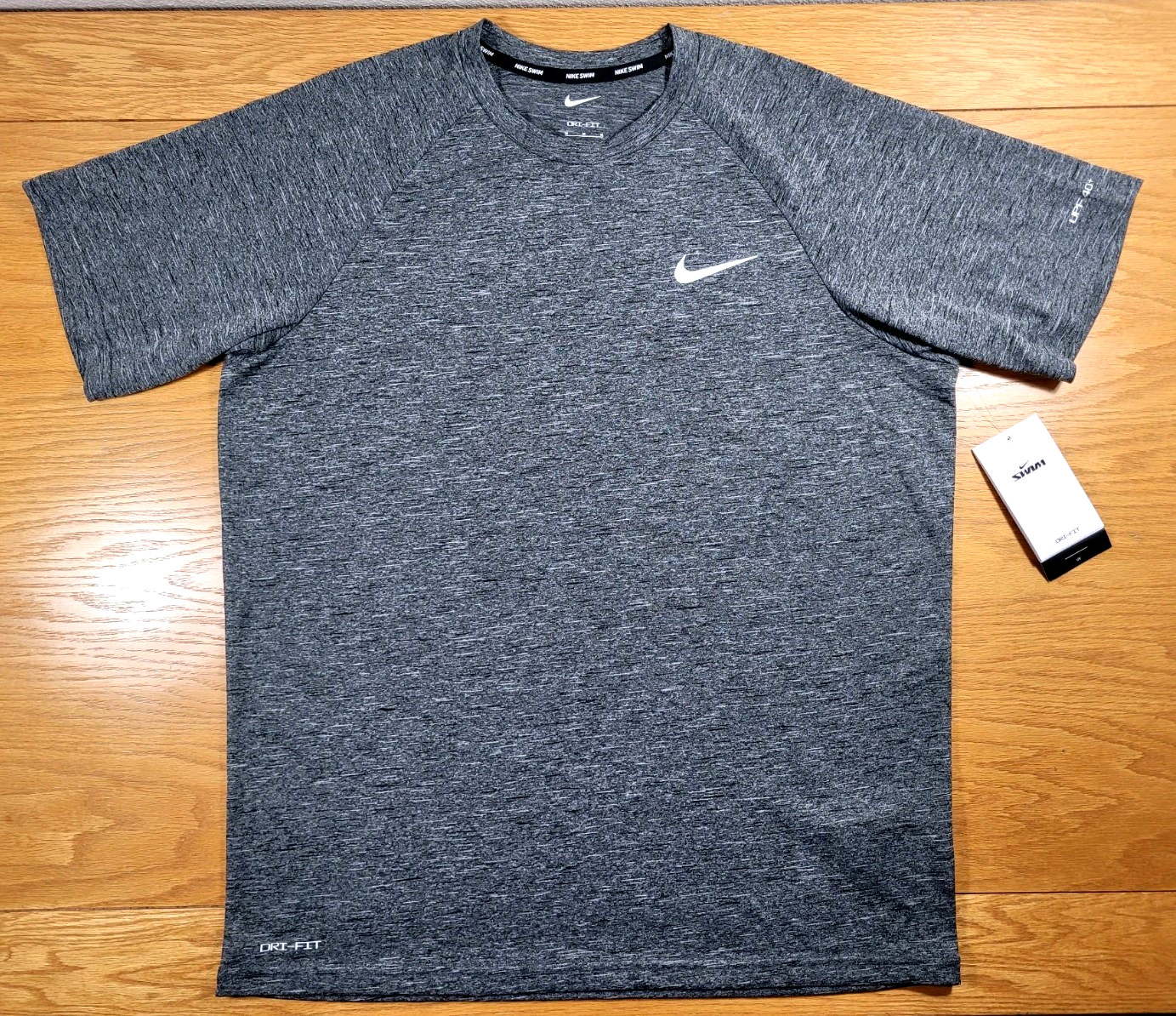 Nike Swim T-shirt Men's Medium Gray White Adult Dri-Fit Lightweight UV UPF 40+ gallery