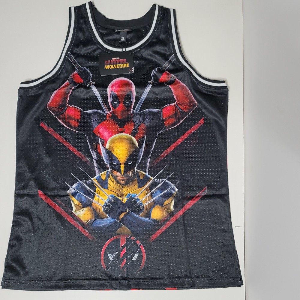 Marvel Deadpool VS Wolverine Jersey Lids Print Tank Top Red Black NEW Mens XL