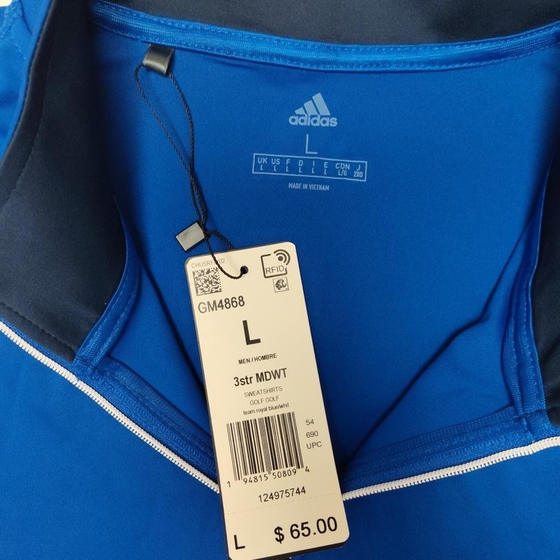 Adidas Shirt Men Large Blue 1/4 Zip Pullover Golf Sideline Soccer Tagless GM4868 gallery