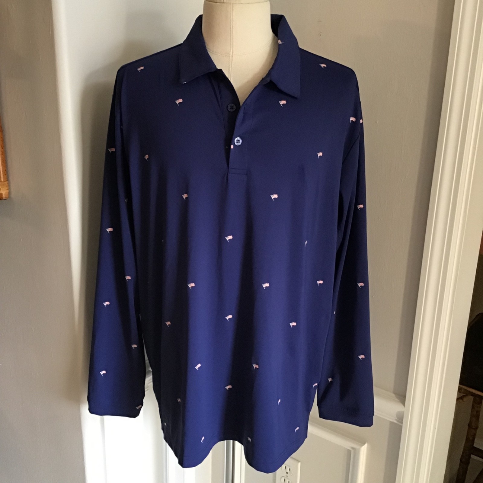 Men’s SanSoleil Golf Pullover SZ XL Blue American Flag LS UV 50 Cooling New NWT gallery