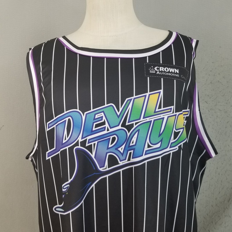 Destroyer.Rocks Jersey Mens XL Black Devil Rays Phillips 35 Pinstripe Basketball gallery