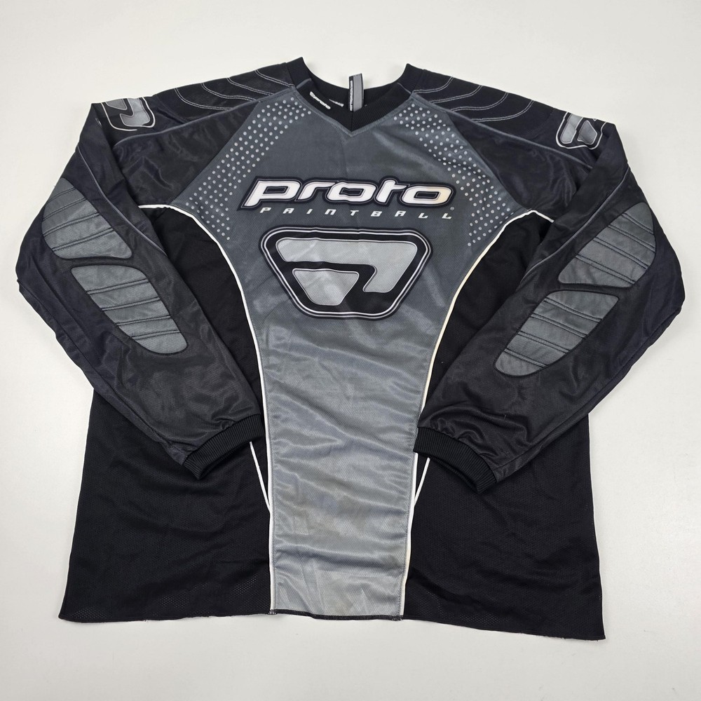 Proto Paintball Jersey Mens Large Gray Black Padded Long Sleeve Shirt Top