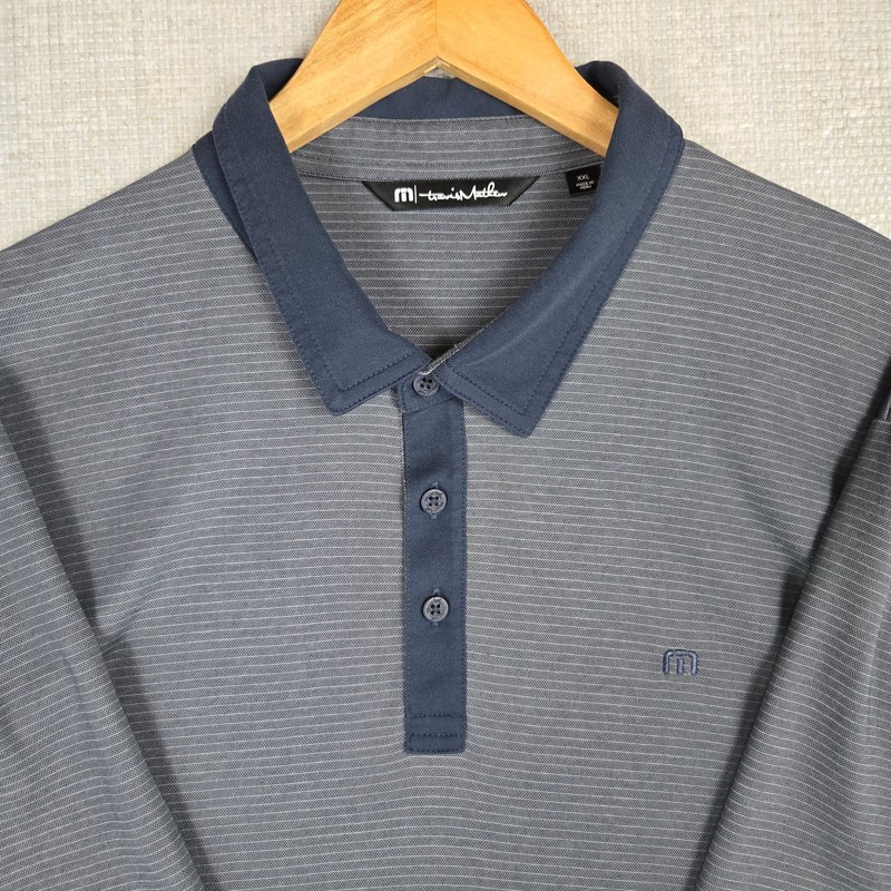 TRAVIS MATHEW Mens Size 2XL Performance Cotton Polo Shirt Blue Gray Golf gallery