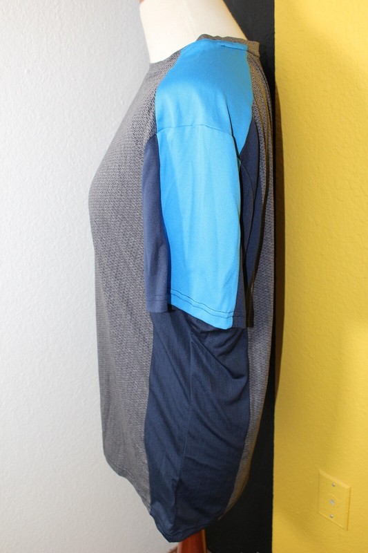 MTA Sport Mens Shirt Large Multi Medium Stripe Polyester Stretch Gray Blue gallery
