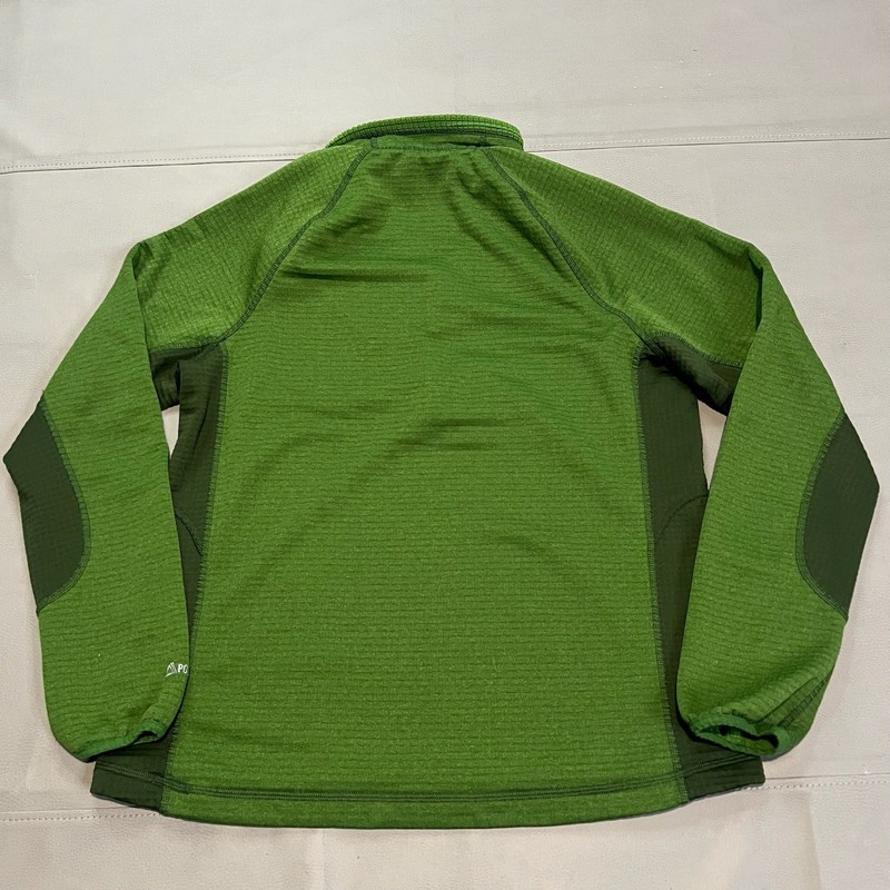 LL Bean Men M Green Micro Grid Fleece Hoodie Quarter 1/4 Zip Hike Trek Sweater- gallery
