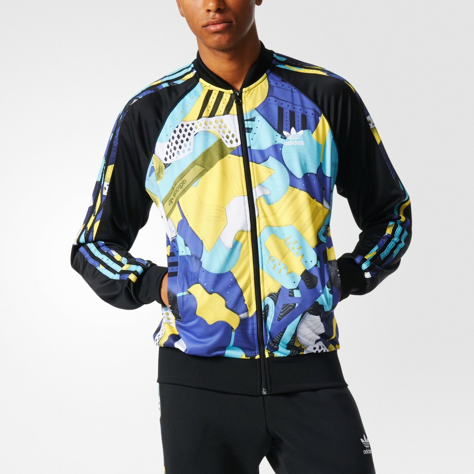 NWT~Adidas MONTAGE AOP Track sweat shirt Jacket superstar top firebird~Mens sz M gallery