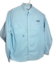 Columbia PFG Shirt Mens Large Blue Check Long Sleeve Fishing Vented Mesh Lined