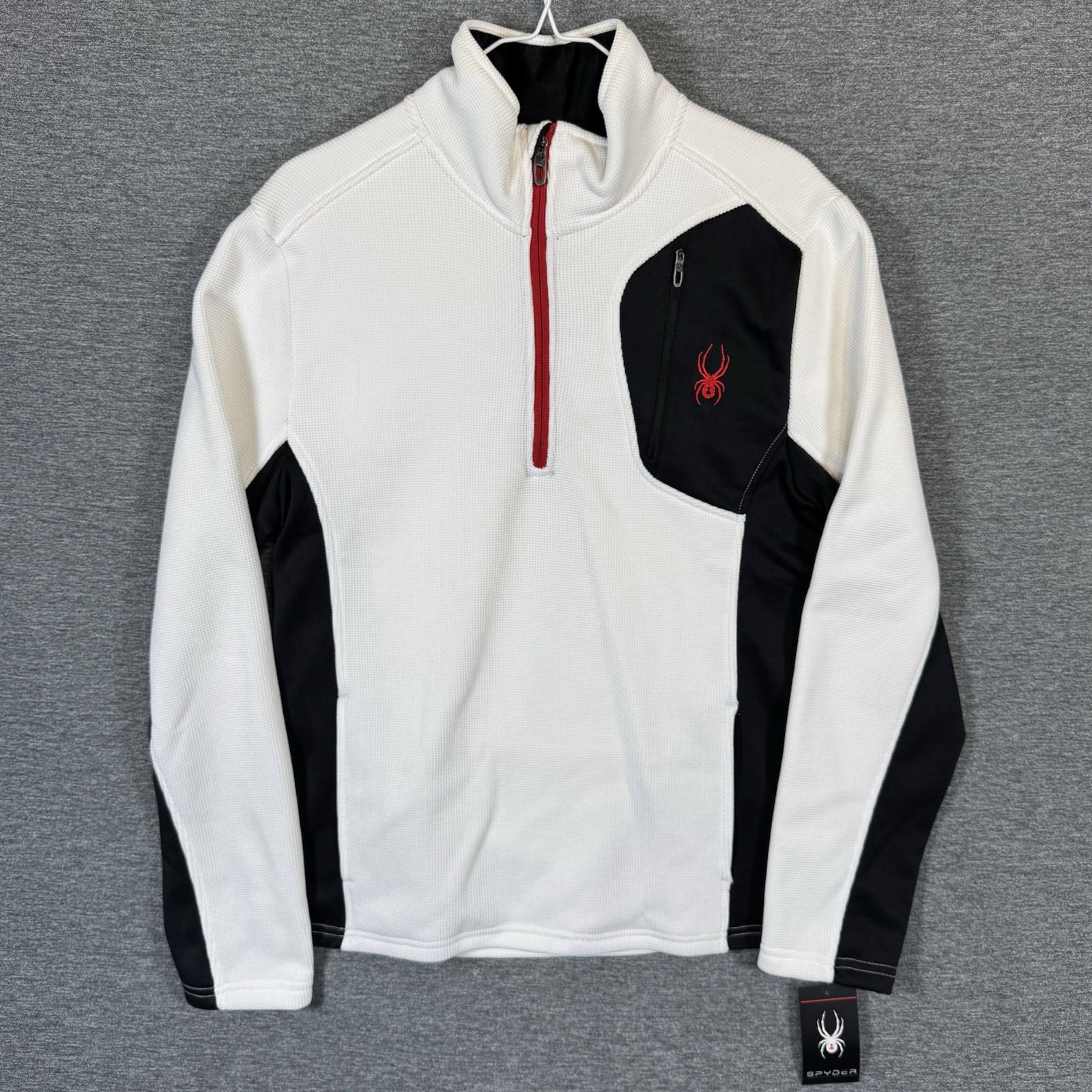 Spyder 1/4 Zip Fleece Pullover Sweater Waffle Knit White Black Men's Size Medium gallery