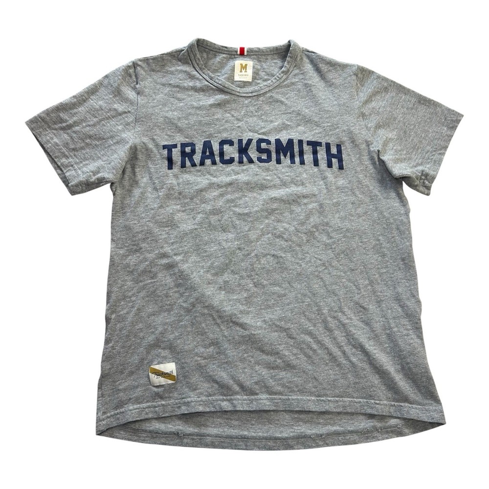Tracksmith Grayboy Tee Men’s M Gray Heather Navy Blue Running Training T-Shirt