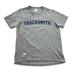 Tracksmith Grayboy Tee Men’s M Gray Heather Navy Blue Running Training T-Shirt