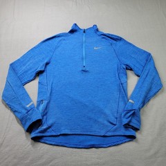 Nike Dri-FIT Element Mens M 1/4 Zip Pullover Running Top Blue Thumb Holes Swoosh