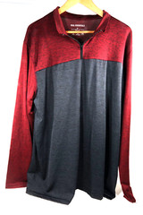 Real Essentials Mens Active DryFit Long Sleeve XL Pullover-1/4 Zip Blk/Burgundy