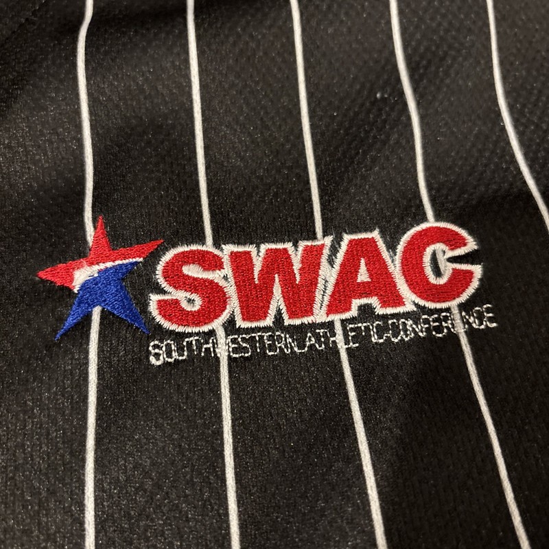 SWAC HBCU Jersey Shirt Black Pinstripe HBCU Embroidered Patches 2XL XX Large gallery