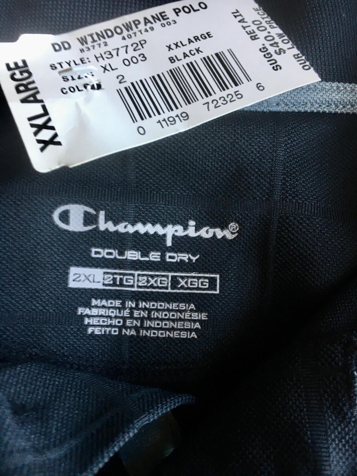 Mens Champion Double Dry Golf Polo Shirt- Black Size 2XL *NWT and UV Protection gallery