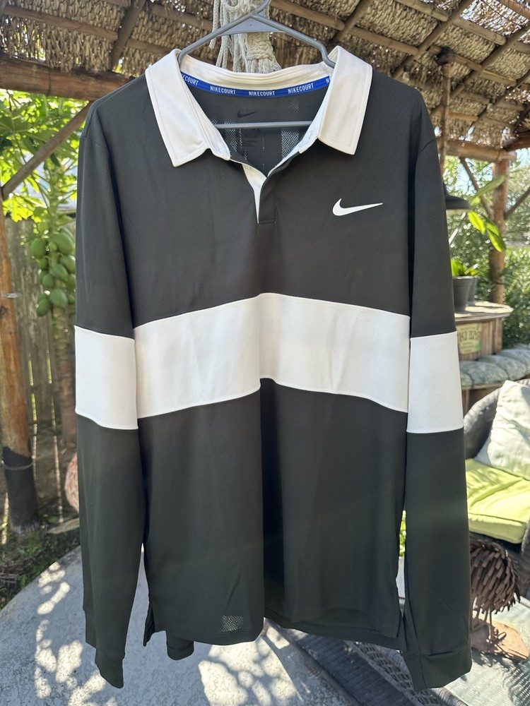 Nike Court Carlos Alcaraz Rugby Tennis Shirt French Open IB8141-355 Men's Small