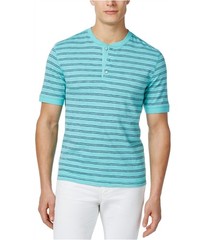 Club Room Mens Striped Henley Shirt, Green, Big & Tall, LT