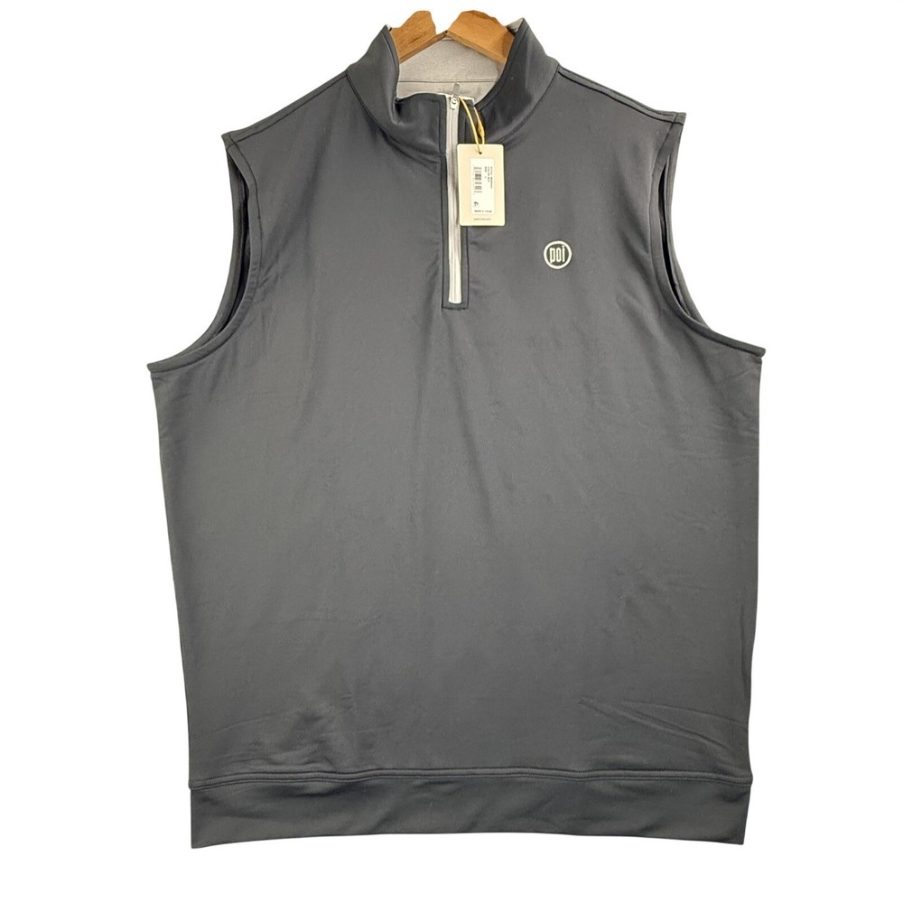 Peter Millar Pullover Vest Men Large Black Crown Sport 1/4 Zip Golf Stretch POI