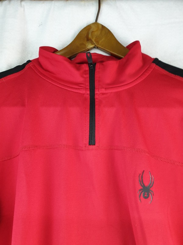 Spyder Active Men Long Sleeve 1/2 Zip Shirt Size M/Red/Black Accent & Logo gallery