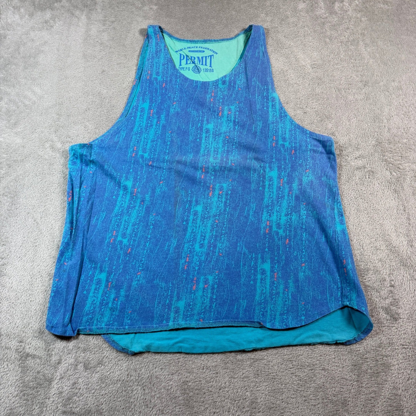 Vtg World Peace Federation Permit Tank Top Mens Medium Teal Blue Beach Gym 80s gallery