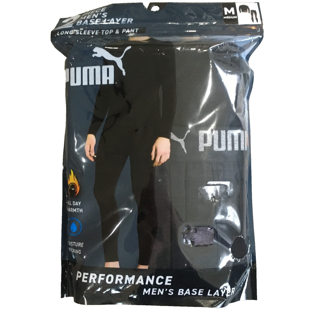 Puma Performance Base Layer Long Sleeve Shirt Pants Men’s Size Medium Black NEW
