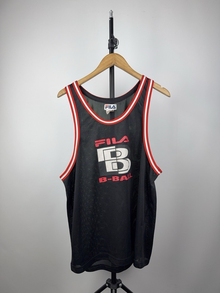 Vintage 90s FILA B-Ball Mesh Jersey Tank Made in Hong Kong Men’s L Size