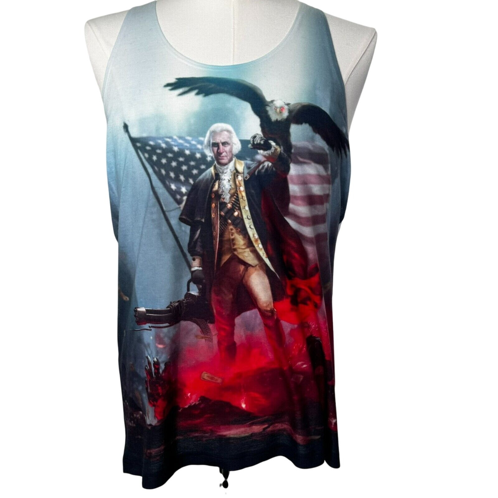 AMERICAN APPAREL Men's Medium Sublimation Tank George Washington Eagle USA Art gallery