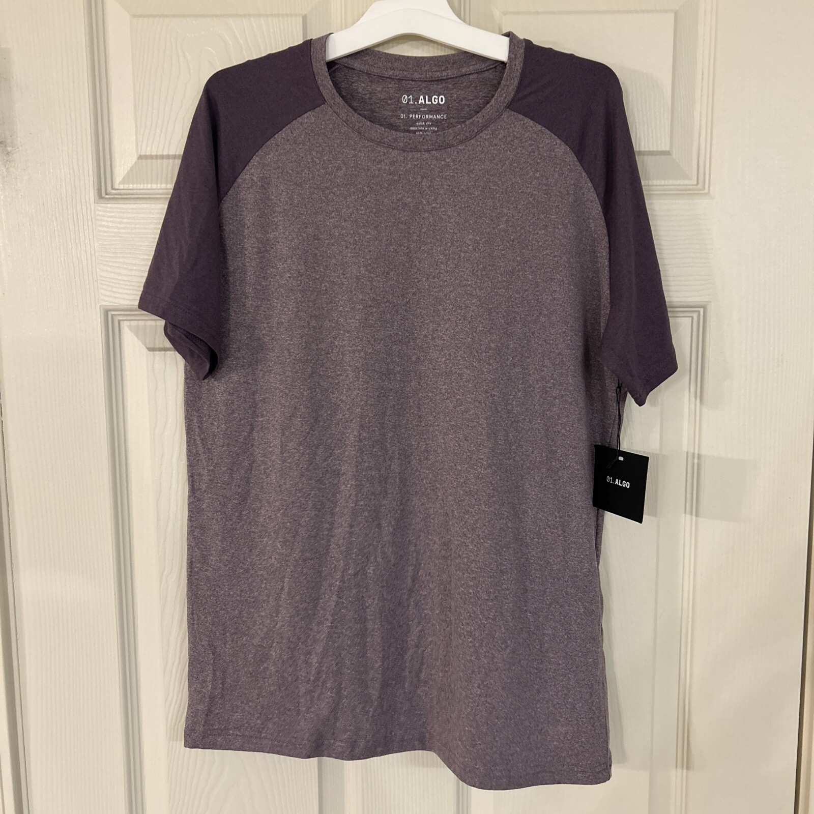 01.Algo Mens Active Performance Short Sleeve Shirt Purple Small NWT gallery