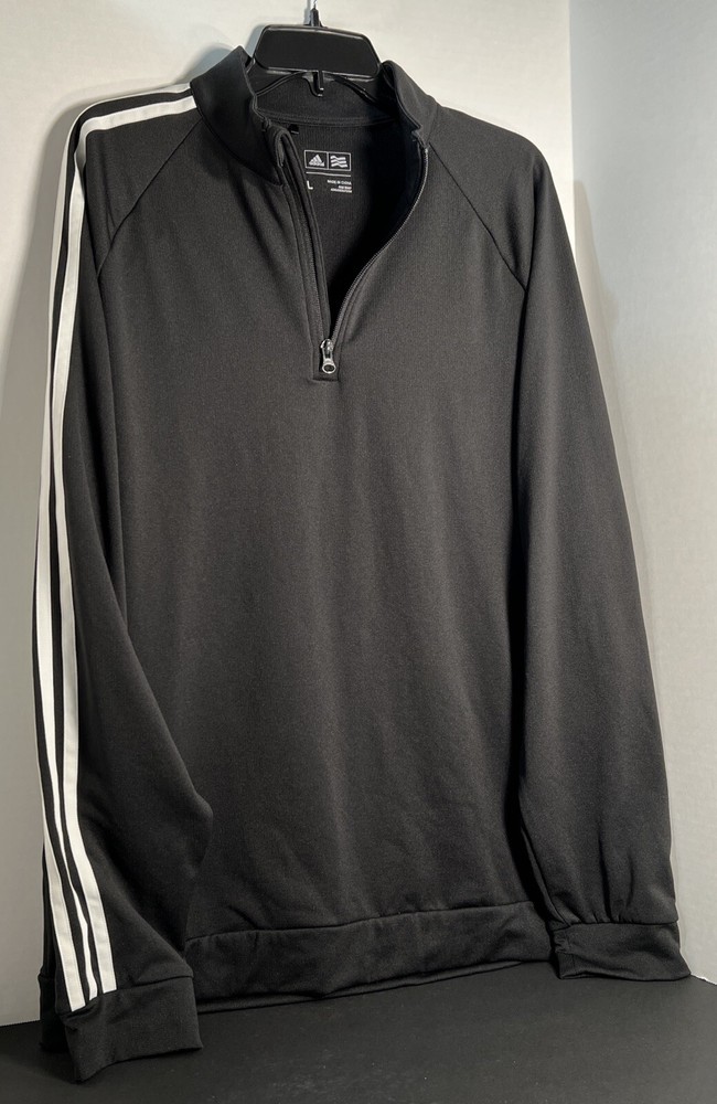 adidas 1/4 Zip Black Pullover Long Sleeve w/ Three Stripes Men's Size Large EUC