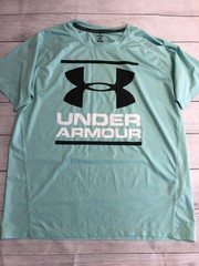 Under Armour HeatGear Shirt Mens Large Blue Short Sleeve Logo Athletic Top