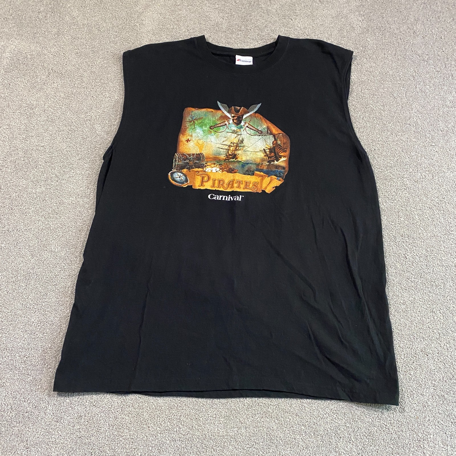 Carnival Cruise Pirates Graphic Muscle Tank Top Mens XL Black Cotton Y2K Vintage gallery