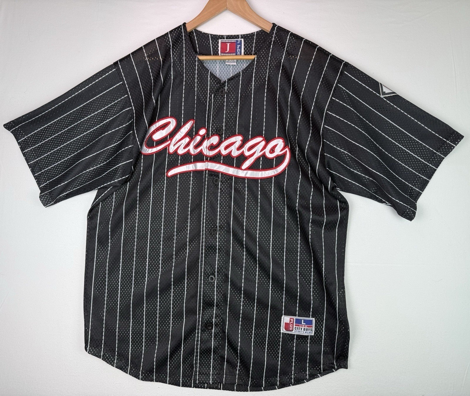 City Boys Sportswear Jersey w/ "Chicago" Embroidered Logo Black/White Striped L gallery