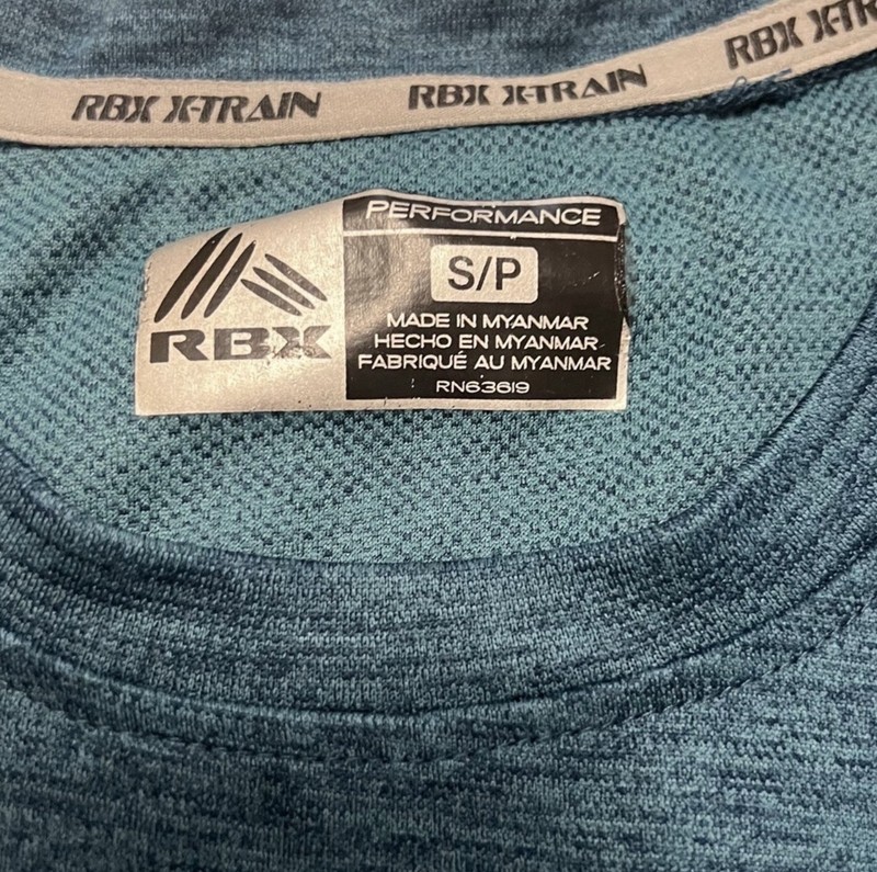 RBX X-Train Men's S Blue Heather Crew Neck Short Sleeve Polyester Gym T-Shirt gallery