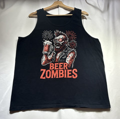 Men’s Black Beer Zombies Graphic Print Tank Top L Cotton Crew Neck Sleeveless