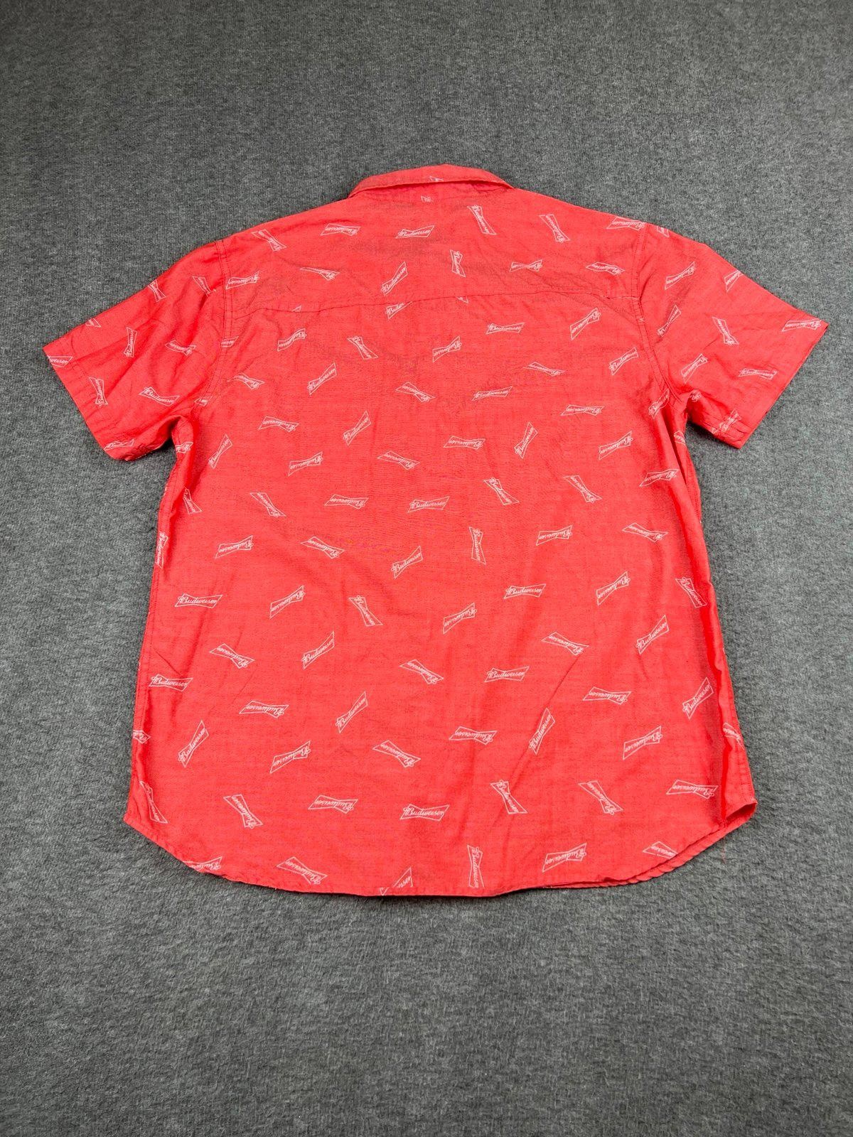 Budweiser Red Short Sleeve Button-Up Shirt Size Large gallery