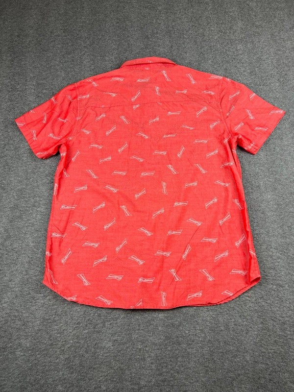 Budweiser Red Short Sleeve Button-Up Shirt Size Large gallery