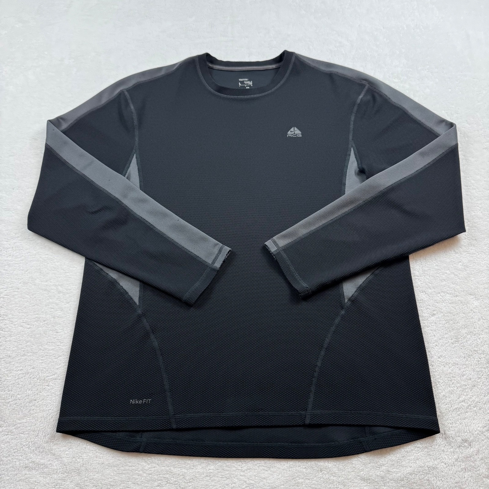 VTG Nike ACG T-shirt Men's size L black grey Fit-Dry long sleeve waffle knit gallery