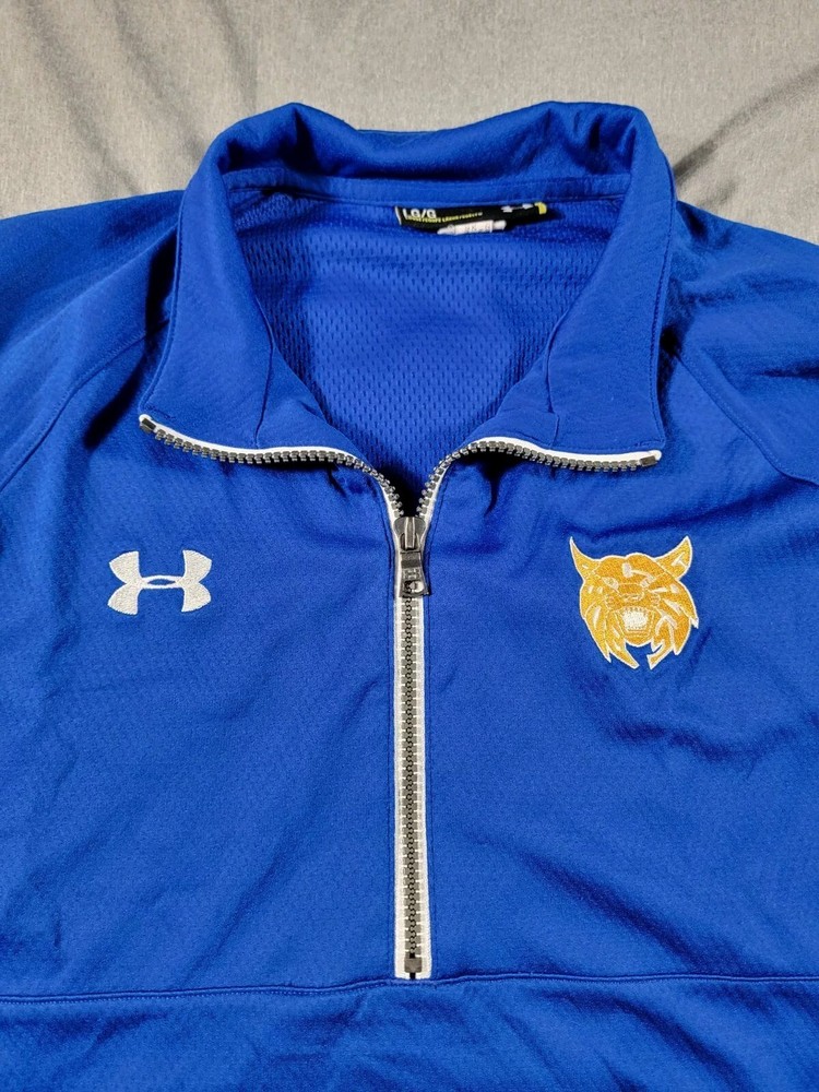 Under Armour Men's Large Loose 1/4 Zip Pullover Royal Blue Bobcat Logo