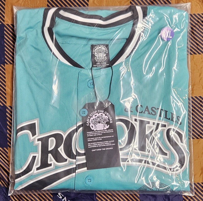 Men's Crooks & Castles Baseball Jersey Size 2XL Teal gallery