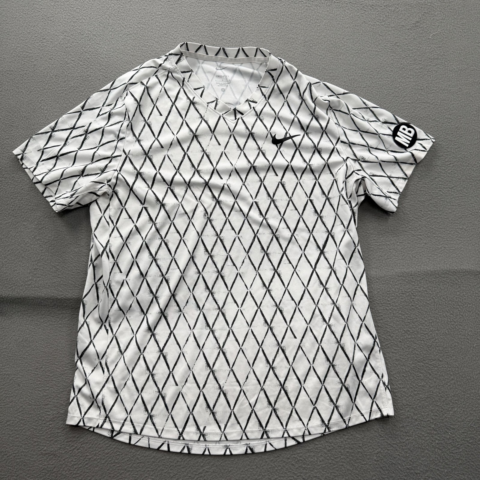 Nike Dri-FIT Shirt Mens Large White Black Short Sleeve Athletic Argyle Top gallery